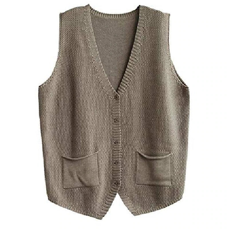 Women's Sweater Vest V Neck Knit Cotton Blend Pocket Knitted Spring Fall Daily Basic Casual Sleeveless Solid Color Black Brown khaki S M L