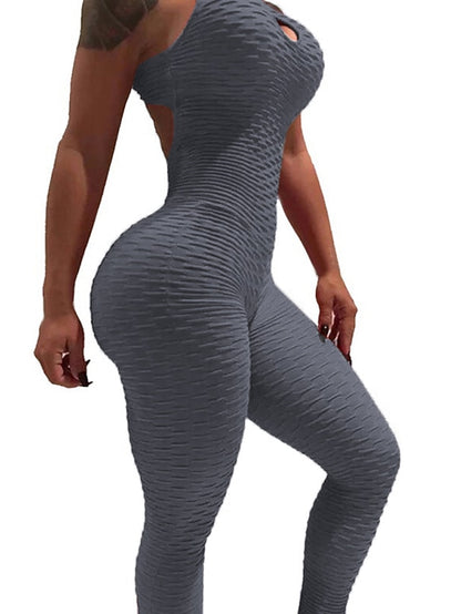 Women's Onesie Workout Sets Scrunch Butt Open Back Bodysuit Romper Clothing Suit Black White Spandex Yoga Fitness Gym Workout Tummy Control Butt Lift Power Flex Sleeveless Sport Activewear High - LuckyFash™
