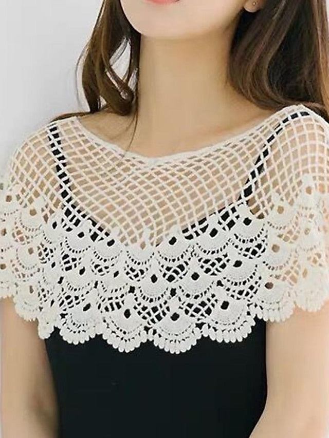 Women's Shrug Jumper Crochet Knit Cropped Lace Trims Hole Solid Color Crew Neck Stylish Elegant Outdoor Date Summer Spring Splash #shawl 980 Big leaf #shawl 988 21*9.5*10.5 - LuckyFash™