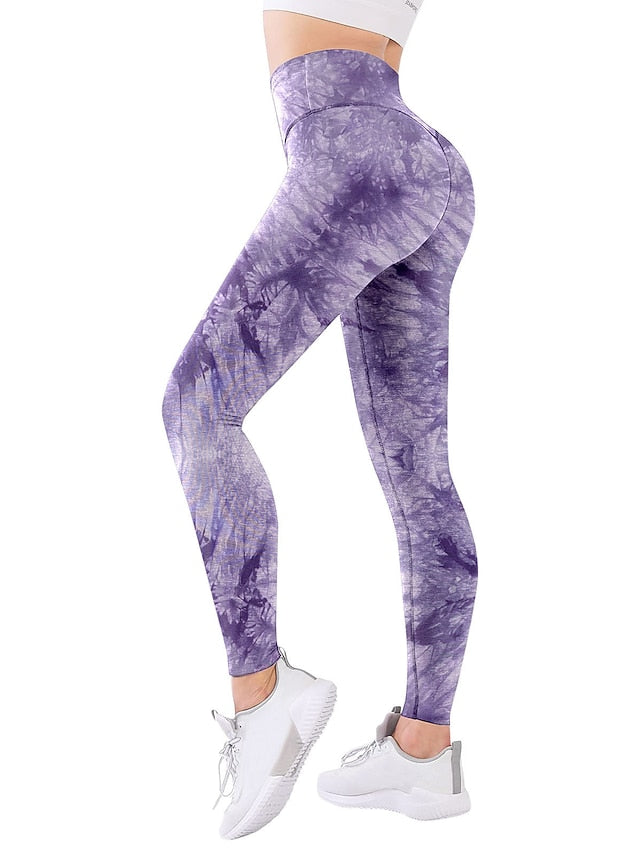 Women's Yoga Pants Tummy Control Butt Lift Quick Dry High Waist Yoga Fitness Gym Workout Leggings Bottoms Color Gradient Graphic Patterned Camo / Camouflage Light Purple Baby blue Black / Rose Red - LuckyFash™