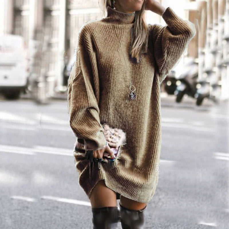 Women's Sweater Dress Knit Dress Jumper Dress Mini Dress Knitwear Warm Basic Pure Color Outdoor Winter Dress Birthday Date Turtleneck Long Sleeve Knit 2023 Loose Fit Yellow Wine Red S M L XL XXL 3XL