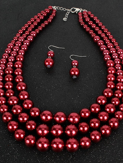 Women's necklace Chic & Modern Party Pure Color Jewelry Sets / Imitation Pearl / White / Red / Purple / Fall - LuckyFash™