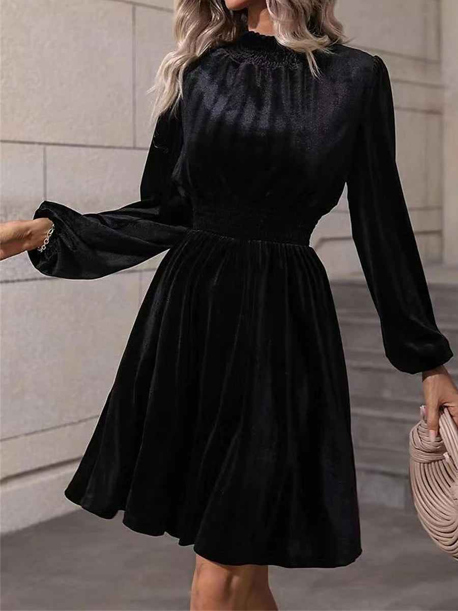 Women's Velvet Dress Party Dress Cocktail Dress Velvet Ruched Long Sleeve Midi Dress Vacation Black Wine Winter