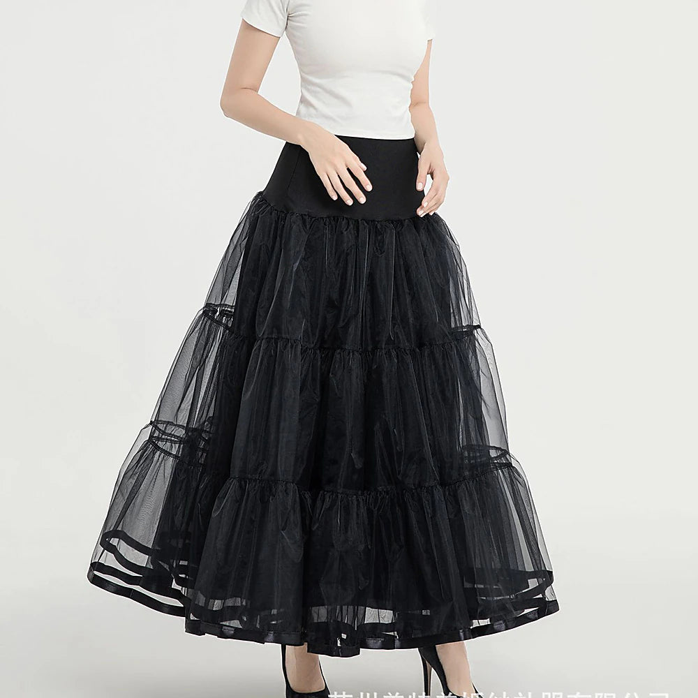 Women's Swing Petticoat Long Skirt Maxi Skirts Ruffle Layered Tulle Solid Colored Performance Casual Daily Spring & Summer Organza Fashion Summer Black White Pink Red