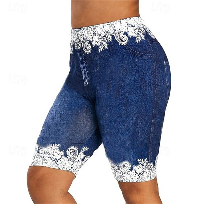 Women's Shorts Cotton Blend Floral Blue Dark Blue Casual Daily Short Daily Wear Weekend Summer