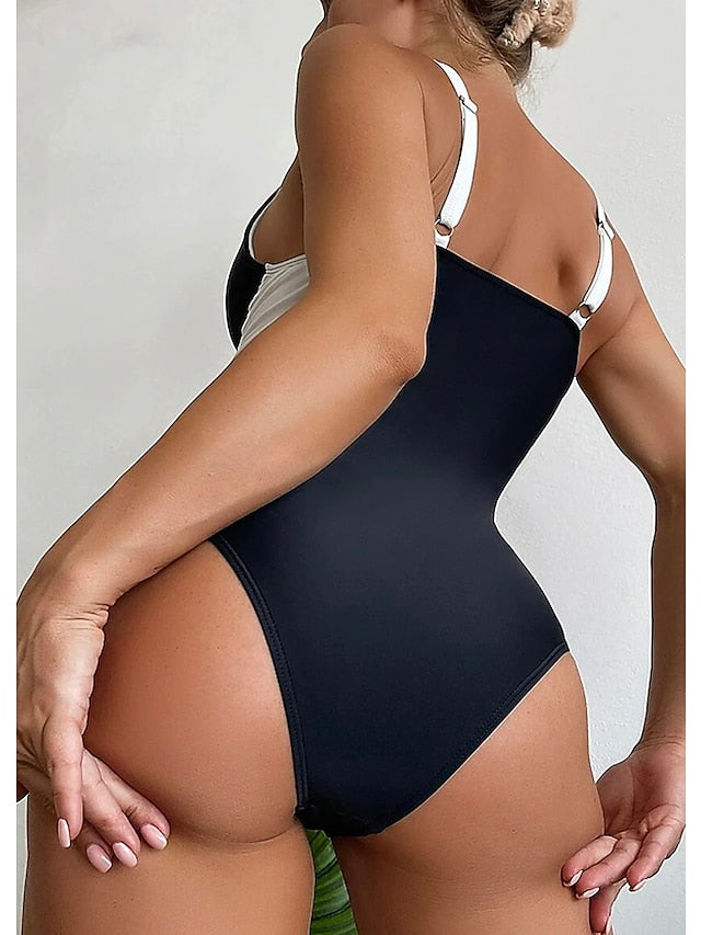 Women's Swimwear One Piece Normal Swimsuit Tummy Control Printing Graphic Black Brown Bodysuit Bathing Suits Sports Beach Wear Summer - LuckyFash™