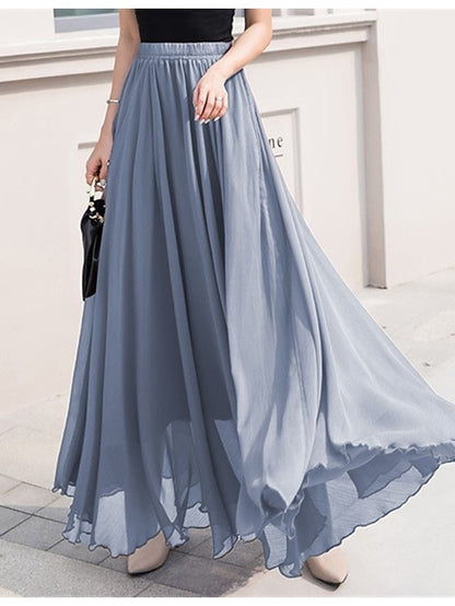 Women's Skirt Swing Work Skirts Long Skirt Maxi Skirts Chiffon Solid Colored Office / Career Daily Spring & Summer Chiffon Polyester Elegant Long Summer Black Light Green Pink Blue