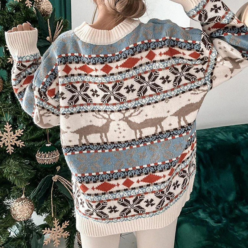 Women's Ugly Christmas Sweater Pullover Sweater Jumper Crochet Knit Knitted Animal Crew Neck Stylish Casual Outdoor Christmas Winter Fall Green Brown S M L / Long Sleeve / Weekend / Holiday