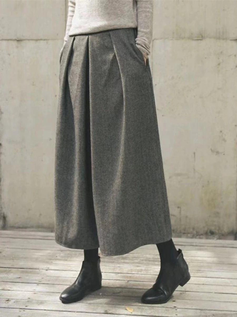 Women's Wide Leg Polyester Plain Dark-Gray Black Fashion High Waist Ankle-Length Street Daily Fall Winter