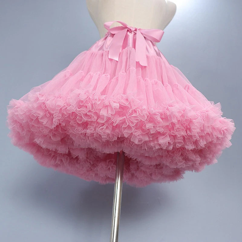 Women's Swing Petticoat Mini Skirts Ruffle Layered Tulle Solid Colored Performance Party Fall & Winter Organza Tulle Fashion Pink