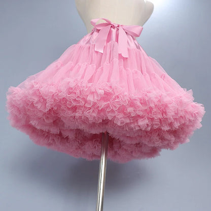 Women's Swing Petticoat Mini Skirts Ruffle Layered Tulle Solid Colored Performance Party Fall & Winter Organza Tulle Fashion Pink