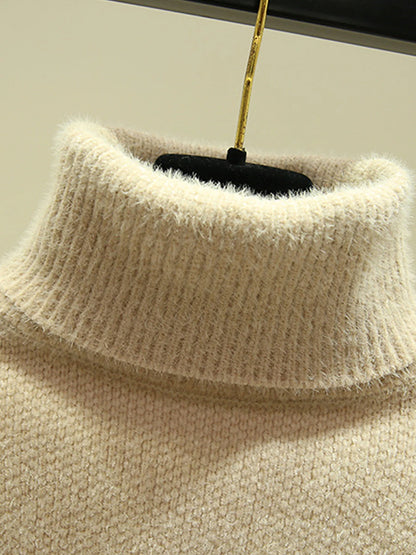 Women's Pullover Sweater Jumper Turtleneck Ribbed Knit Polyester Split Fall Winter Regular Outdoor Daily Going out Stylish Casual Soft Long Sleeve Solid Color White Yellow Pink One-Size