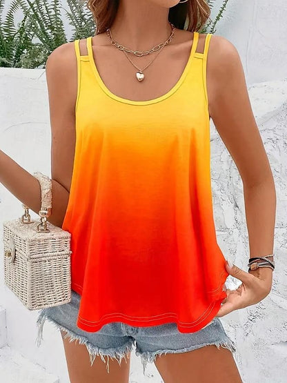 Women's Tank Top Camisole Ombre Color Gradient Vacation Print Pink Sleeveless Stylish Casual U Neck Summer