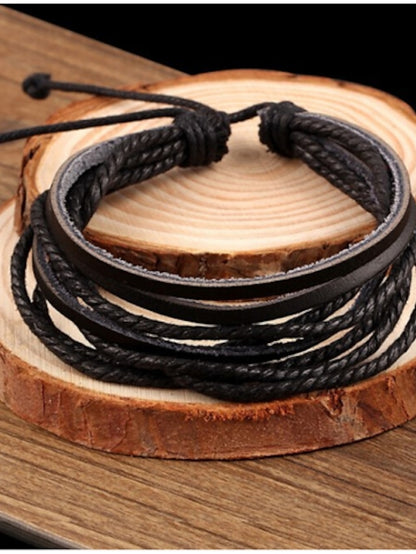 Women's Wrap Bracelet Leather Bracelet Layered Plaited Wrap Twisted Cheap Ladies Basic Casual Vintage Multi Layer Leather Bracelet Jewelry Black / Brown For Party Casual Daily Cosplay Costumes - LuckyFash™