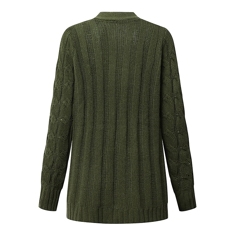 Women's Cardigan Sweater Open Front Cable Chunky Knit Button Pocket Fall Winter Tunic Daily Casual Soft Long Sleeve Solid Color Dark powder Black White S M L