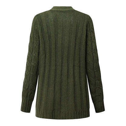 Women's Cardigan Sweater Open Front Cable Chunky Knit Button Pocket Fall Winter Tunic Daily Casual Soft Long Sleeve Solid Color Dark powder Black White S M L