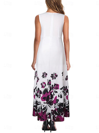 Women's Sundress Floral Print Crew Neck Long Dress Maxi Dress Elegant Stylish Party Daily Sleeveless Summer