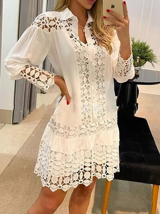 Women's Shirt Dress Casual Dress Midi Dress White Blue Green Long Sleeve Pure Color Ruched Spring Summer Shirt Collar Basic Daily Date Vacation Loose Fit 2023 S M L XL XXL 3XL - LuckyFash™