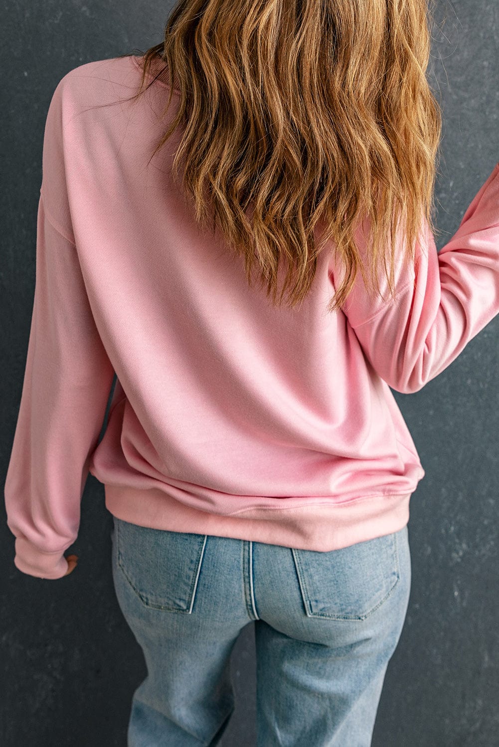 XOXO Pink Puff Print Drop Shoulder Sweater