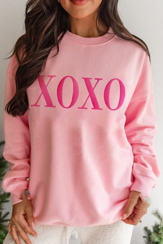 XOXO Pink Puff Print Drop Shoulder Sweater