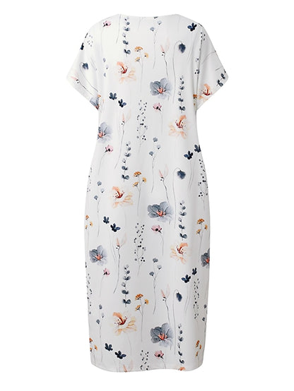 Women's Casual Dress Sheath Dress Floral Dress Floral Twist Crew Neck Midi Dress Fashion Modern Outdoor Daily Short Sleeve Regular Fit White Blue Gray Summer Spring S M L XL XXL - LuckyFash™