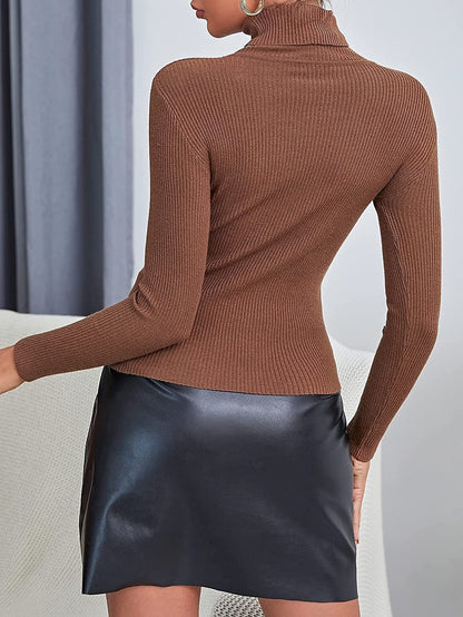 Women's Pullover Sweater Jumper Turtleneck Ribbed Knit Spandex Knitted Thin Fall Winter Daily Basic Casual Long Sleeve Solid Color Black+White+Gray Black+Apricot+Brown Black+White+Dark Green One-Size