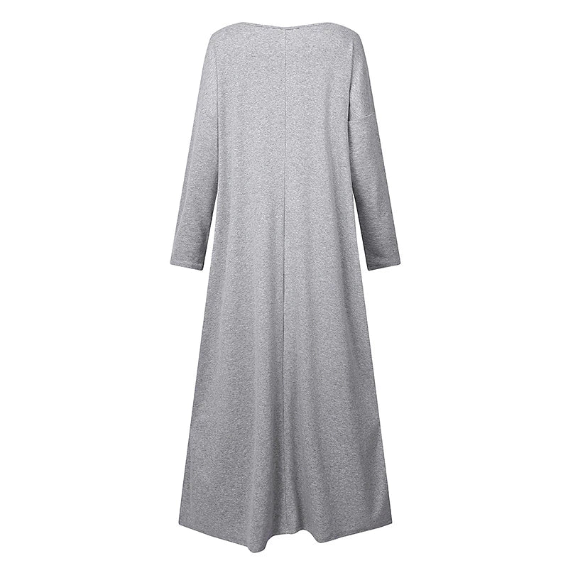 Women‘s Plus Size Casual Dress Caftan Dress Solid Color V Neck Long Sleeve Winter Fall Basic Casual Maxi long Dress Daily Vacation Dress