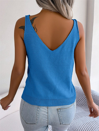 Women's Sweater Vest Jumper Cable Knit Open Back Solid Color V Neck Stylish Casual Daily Going out Summer Spring Black White S M L - LuckyFash™