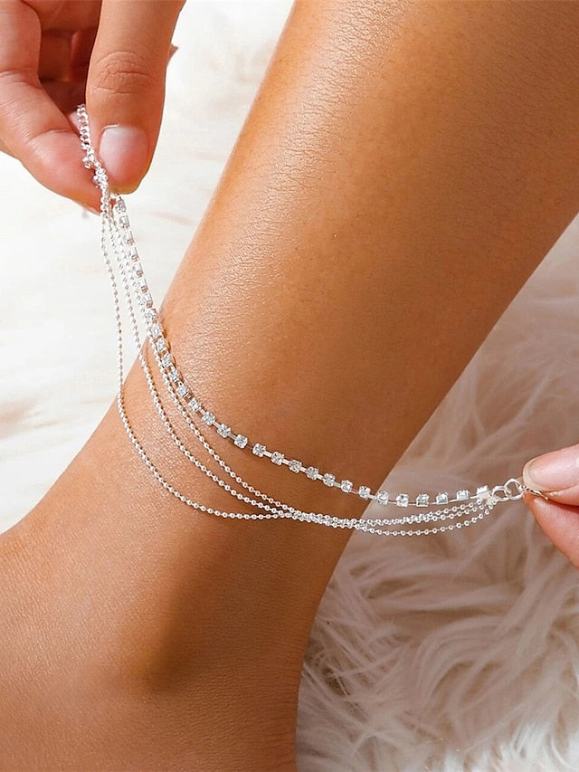Ankle Bracelet Women's Body Jewelry For Holiday Beach Rhinestone Alloy Silver 1 PC - LuckyFash™