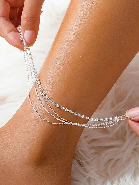 Ankle Bracelet Women's Body Jewelry For Holiday Beach Rhinestone Alloy Silver 1 PC - LuckyFash™