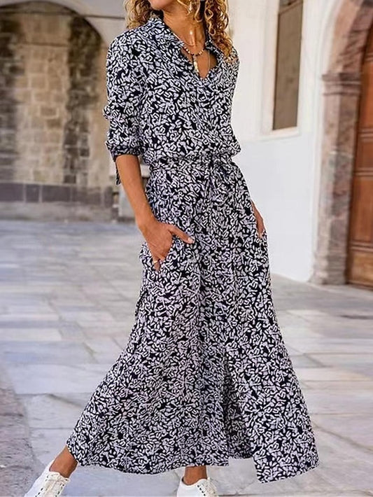 Women's Shirt Dress Floral Print Split Thigh Shirt Collar Long Dress Maxi Dress Bohemia Daily Vacation Long Sleeve Summer