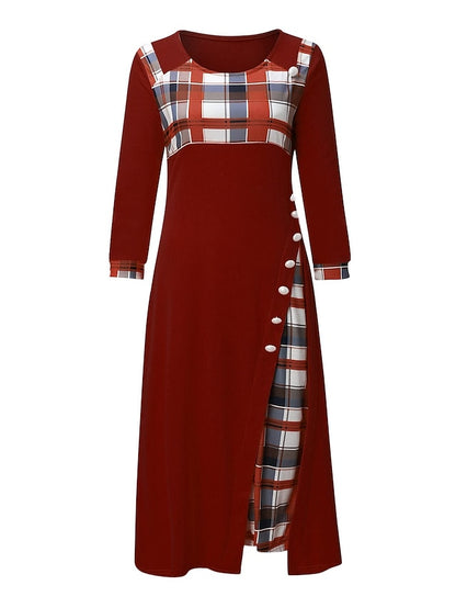 Women's Work Dress Swing Dress Plaid Dress Midi Dress Black Yellow Wine Half Sleeve Plaid Patchwork Summer Spring Crew Neck Modern Winter Dress Office Birthday 2023 S M L XL XXL 3XL 4XL 5XL - LuckyFash™