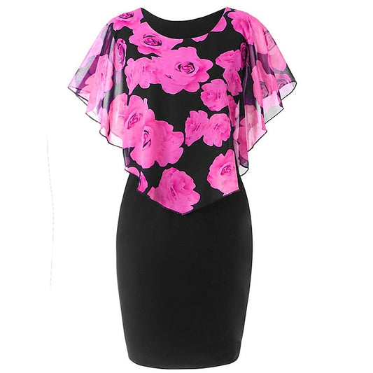 Women‘s Plus Size Curve Party Dress Floral Crew Neck Print Sleeveless Summer Spring Vintage Elegant Mini Dress Formal Work Dress