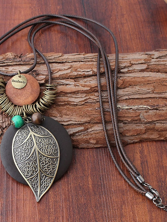 Women's necklace Ethnic Style Street Leaf Pendant Necklaces & Vintage Long Necklaces / Green / Fall / Winter / Spring / Summer - LuckyFash™