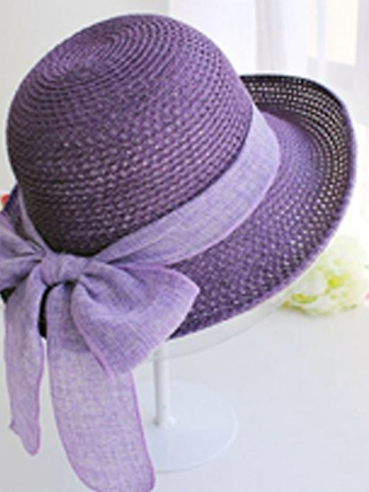 Women's Hat Straw Hat Sun Hat Purple Pink Camel Outdoor Street Dailywear Braided Bow Pure Color Portable Sun Protection Comfort - LuckyFash™