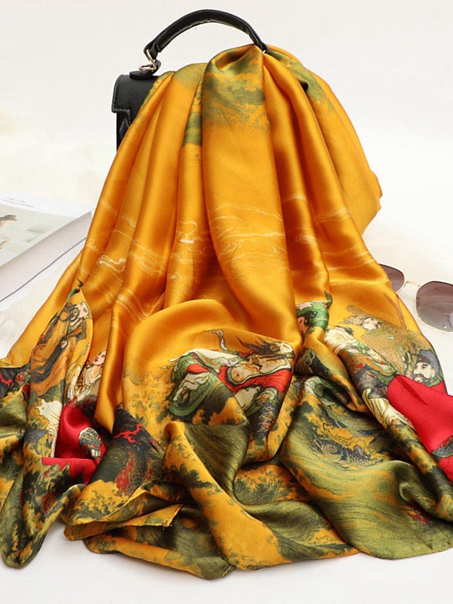 Women Silk Winter Scarf Fashion Print Lady Beach Shawl Scarves Hot Smooth Foulard Female Hijab - LuckyFash™