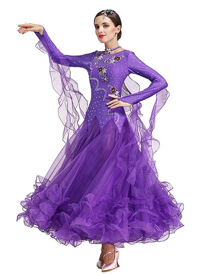 Ballroom Dance Dress Crystals / Rhinestones Women's Performance Long Sleeve Spandex Polyester - LuckyFash™