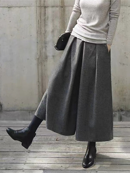 Women's Wide Leg Polyester Plain Dark-Gray Black Fashion High Waist Ankle-Length Street Daily Fall Winter