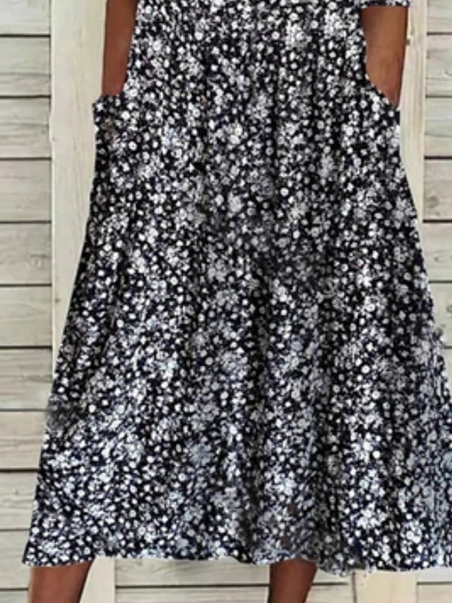 Women's Casual Dress Sheath Dress Floral Dress Midi Dress Black Half Sleeve Floral Ruched Spring Summer V Neck Casual Weekend 2023 S M L XL XXL 3XL - LuckyFash™