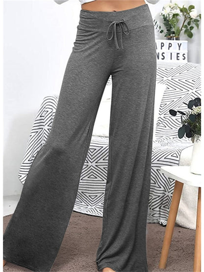 Women's Yoga Pants Wide Leg Drawstring Quick Dry Yoga Pilates Dance Bottoms Dark Grey Black Gray Sports Activewear Stretchy Skinny / Athletic / Casual / Athleisure - LuckyFash™