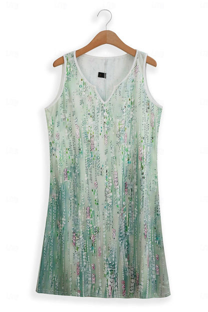 Women's Tank Dress Print Split Neck Mini Dress Daily Date Sleeveless Summer Spring