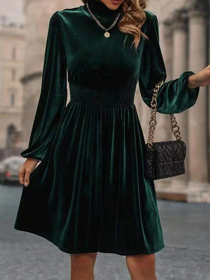 Women's Velvet Dress Party Dress Cocktail Dress Velvet Ruched Long Sleeve Midi Dress Vacation Black Wine Winter