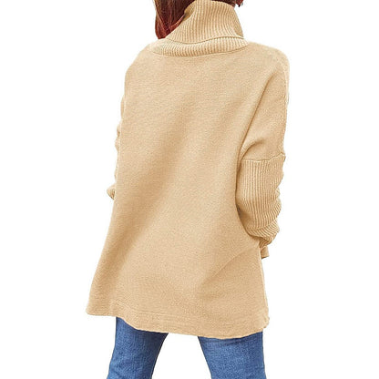 Women's Pullover Sweater Jumper Pullover Jumper Turtleneck Knit Acrylic Knitted Drop Shoulder Fall Winter Tunic Daily Stylish Long Sleeve Solid Color Black Wine Navy Blue S M L