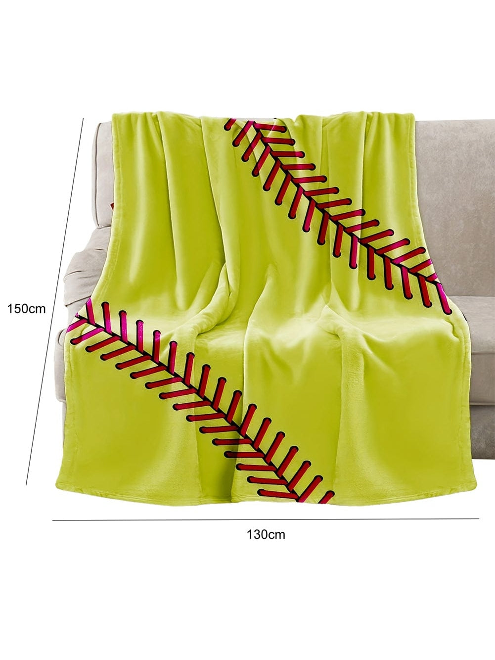 Yellow Baseball Seam Print Soft Flannel Blanket 130*150cm