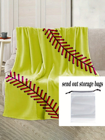 Yellow Baseball Stitch Pattern Cozy Cotton Throw 130x150cm