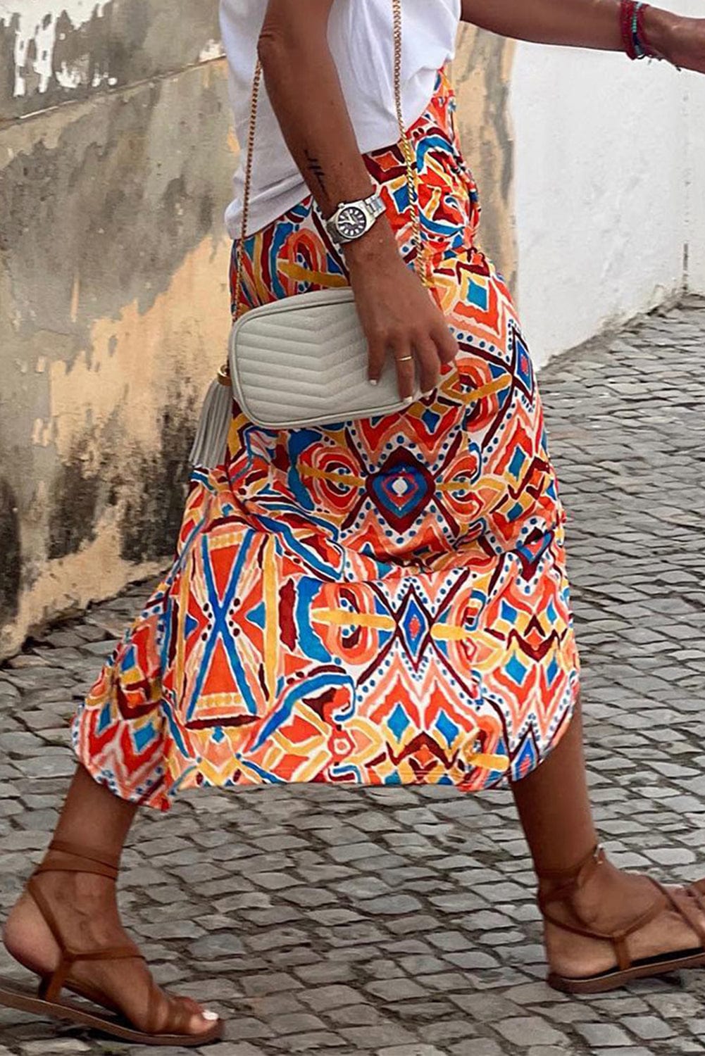 Yellow High Waist Maxi Skirt with Geometric Abstract Print