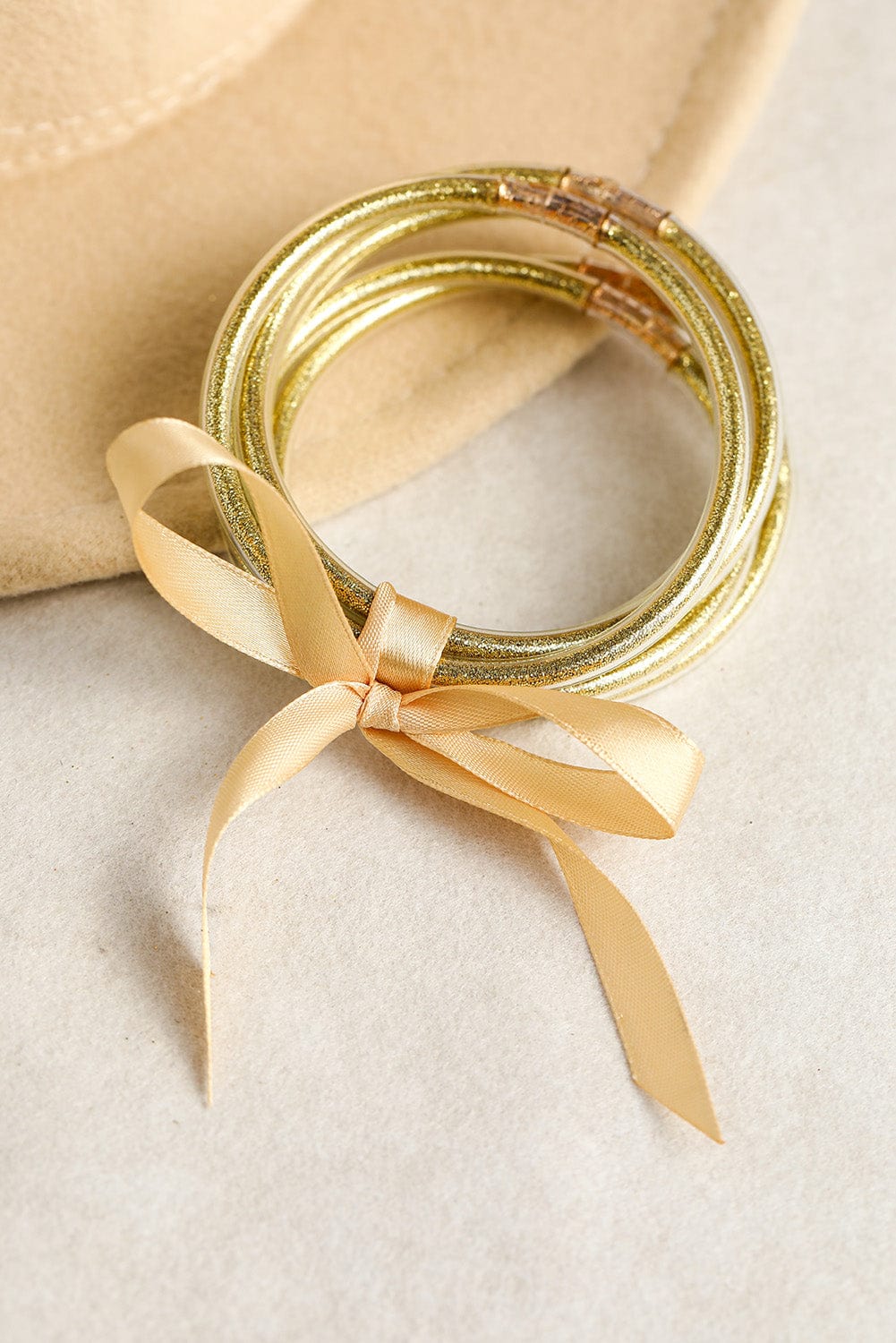 Yellow Sparkling Bow Knot Ribbon Bracelet Set - Set of 5