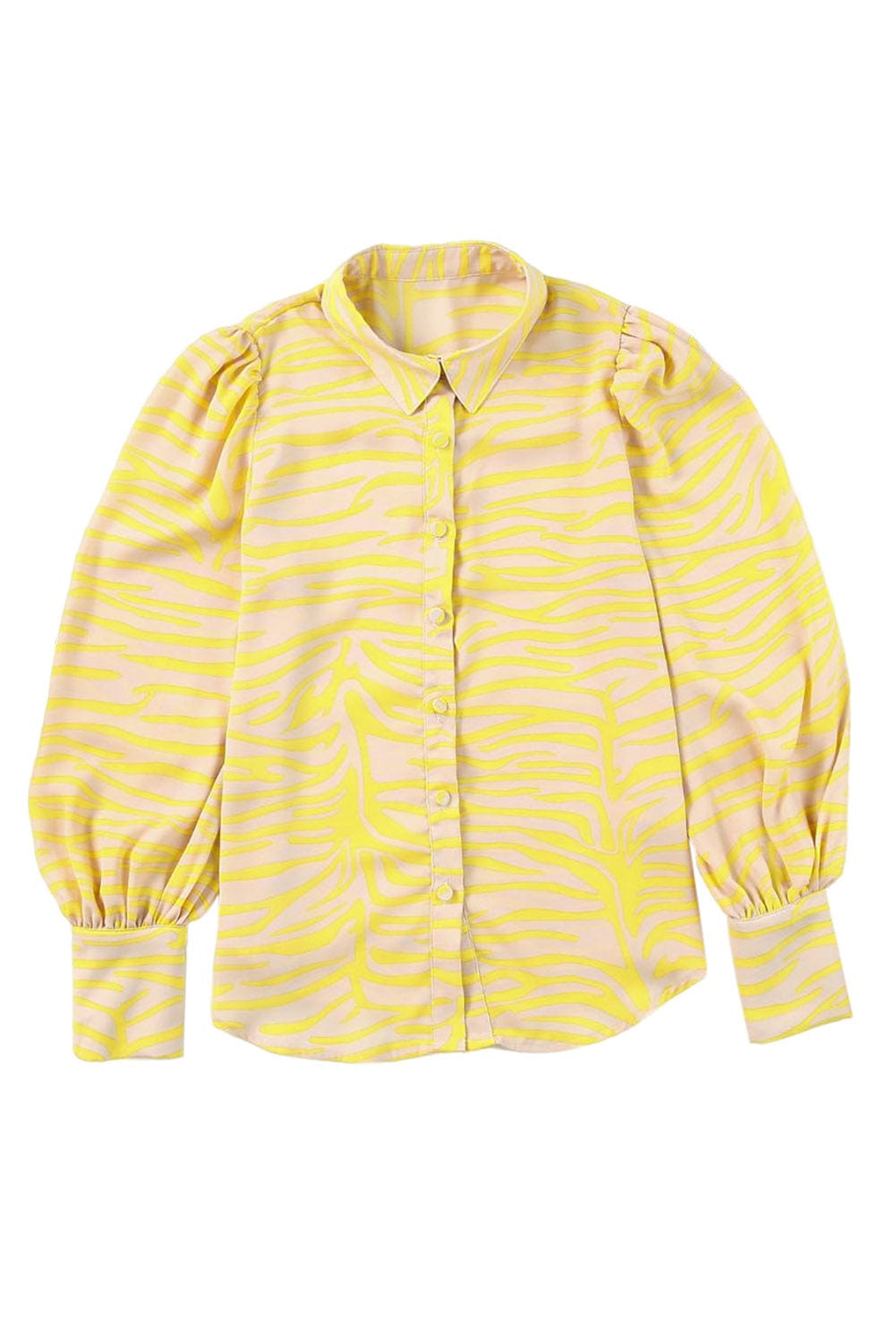 Yellow Zebra Striped Lantern Sleeve Blouse