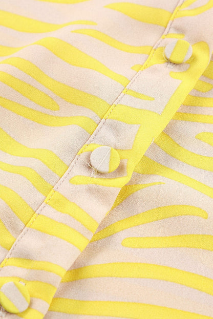 Yellow Zebra Striped Lantern Sleeve Blouse