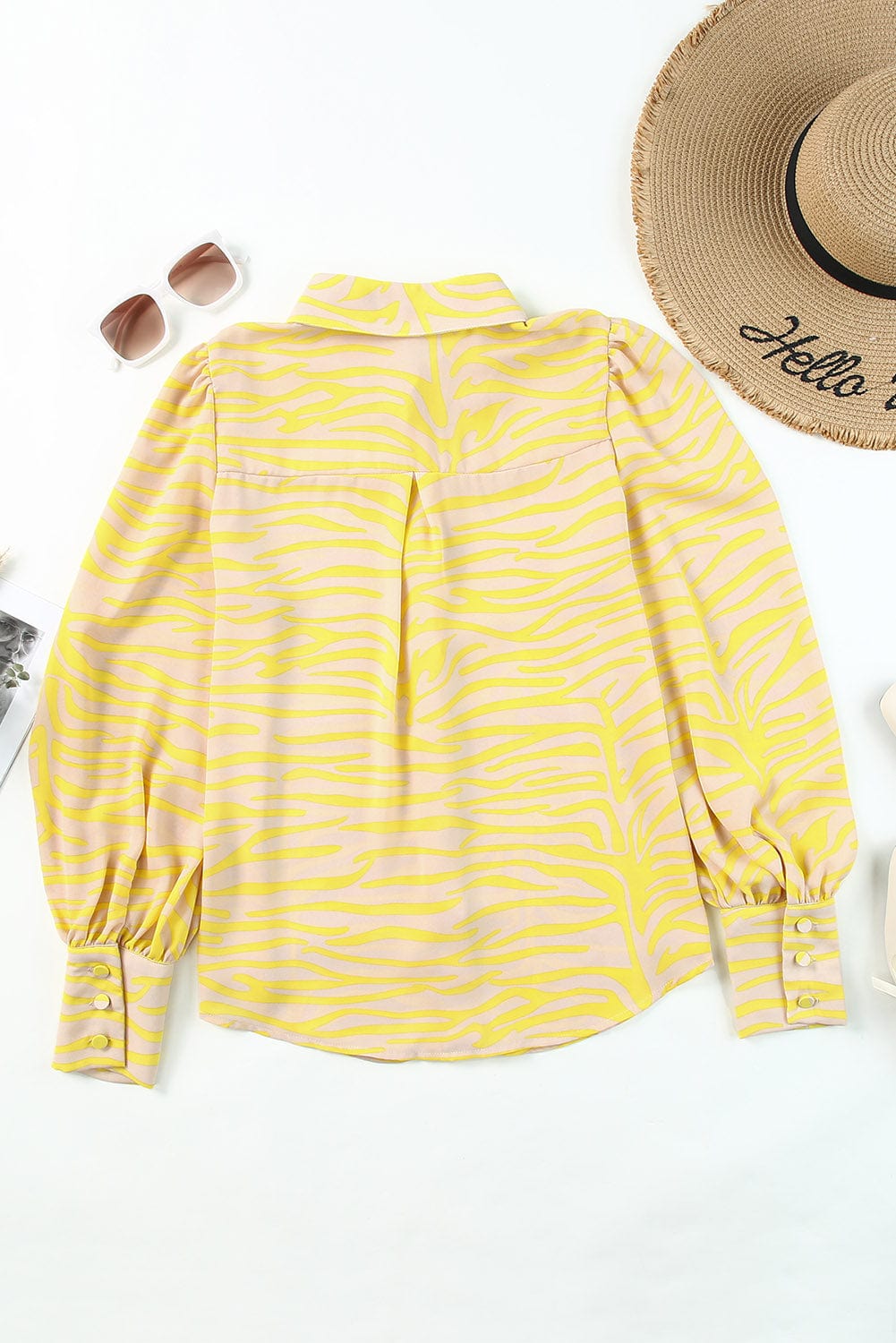 Yellow Zebra Striped Lantern Sleeve Blouse